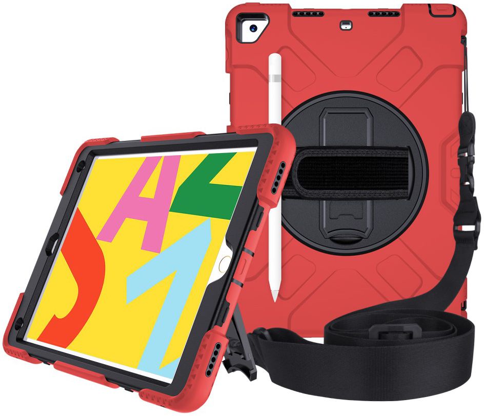 Apple iPad 10.2 2019 / 2020 / 2021 Hybride Hoesje met Handriem Rood afbeelding 1