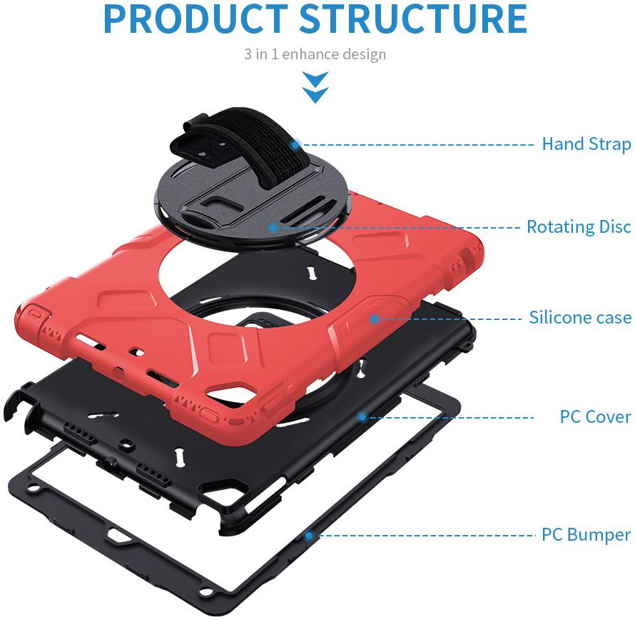 Apple iPad 10.2 2019 / 2020 / 2021 Hybride Hoesje met Handriem Rood afbeelding 10