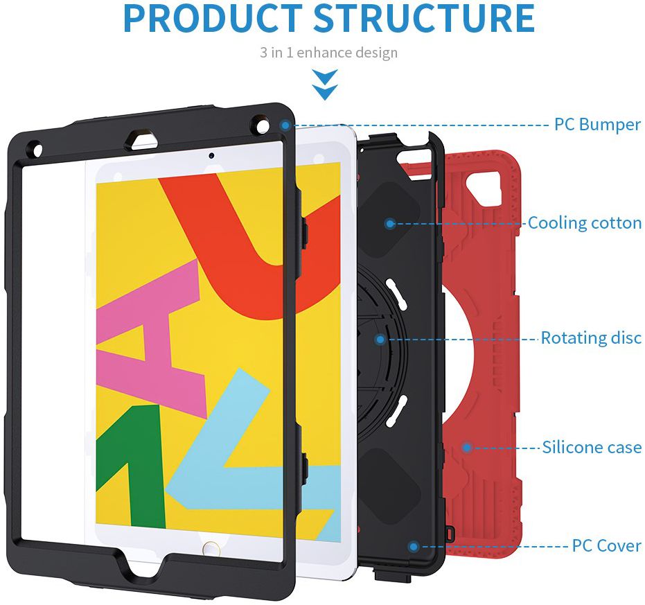 Apple iPad 10.2 2019 / 2020 / 2021 Hybride Hoesje met Handriem Rood afbeelding 11