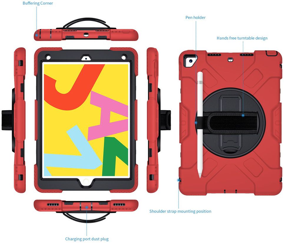 Apple iPad 10.2 2019 / 2020 / 2021 Hybride Hoesje met Handriem Rood afbeelding 12