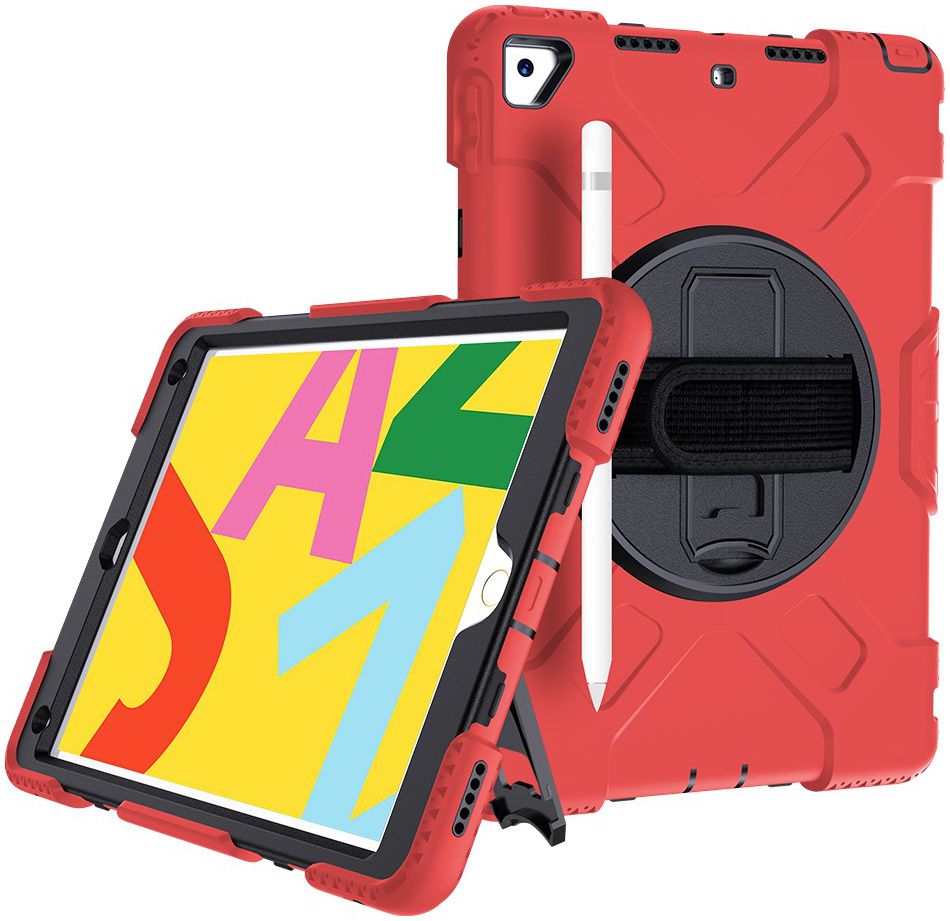 Apple iPad 10.2 2019 / 2020 / 2021 Hybride Hoesje met Handriem Rood afbeelding 2