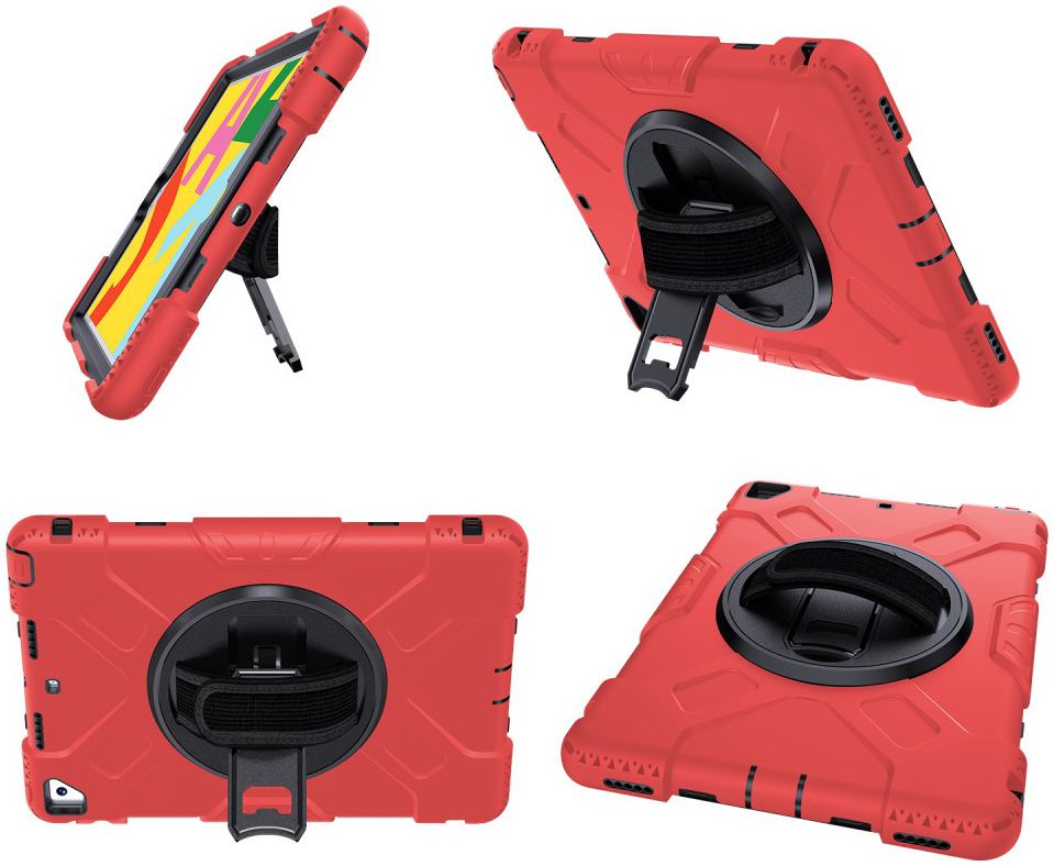 Apple iPad 10.2 2019 / 2020 / 2021 Hybride Hoesje met Handriem Rood afbeelding 23