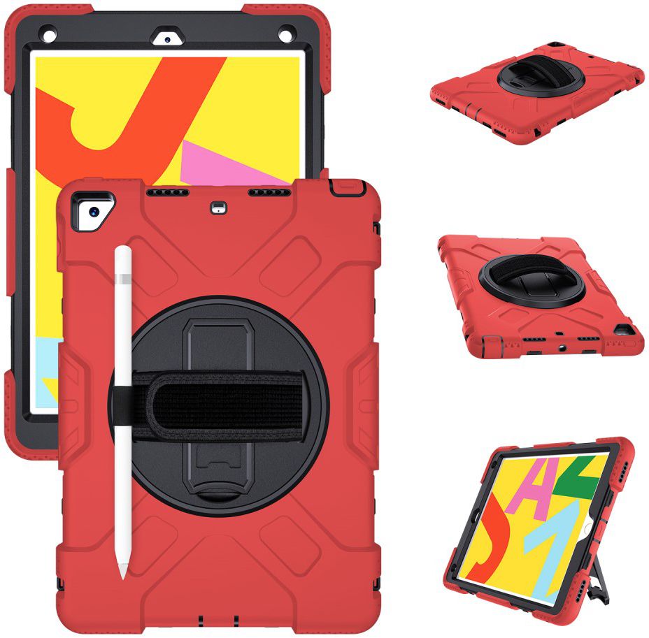 Apple iPad 10.2 2019 / 2020 / 2021 Hybride Hoesje met Handriem Rood afbeelding 25