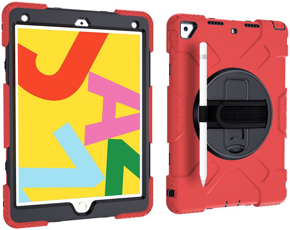 Apple iPad 10.2 2019 / 2020 / 2021 Hybride Hoesje met Handriem Rood afbeelding 27