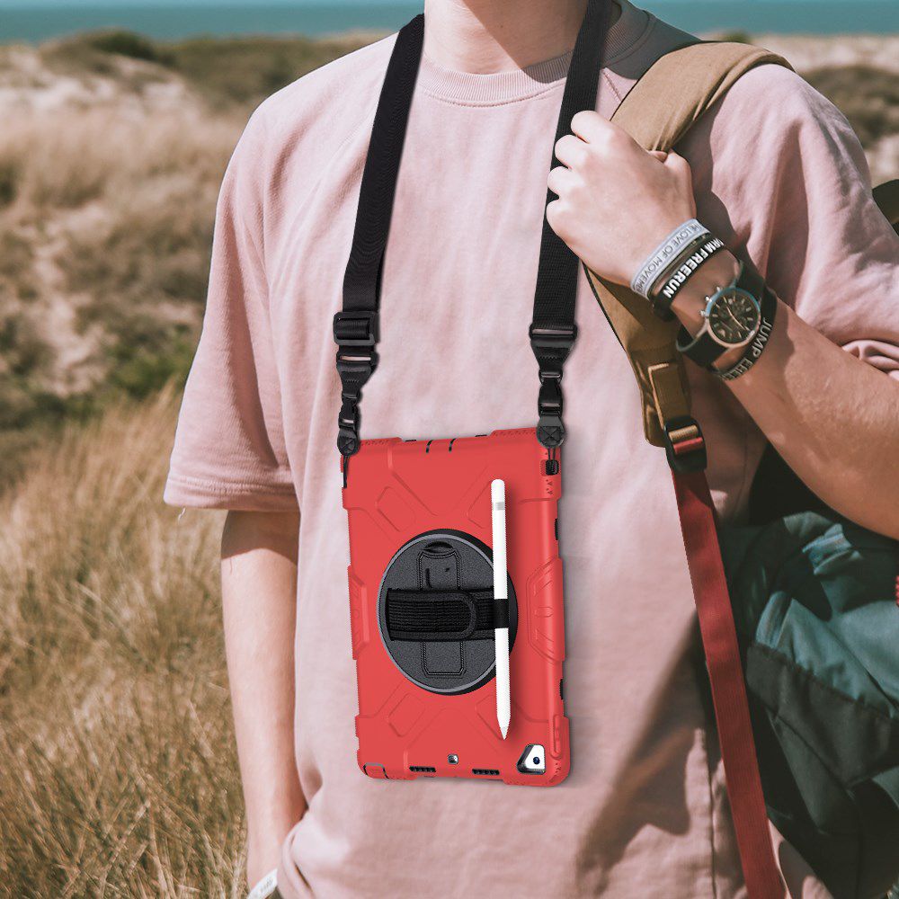 Apple iPad 10.2 2019 / 2020 / 2021 Hybride Hoesje met Handriem Rood afbeelding 3