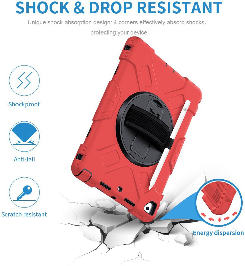 Apple iPad 10.2 2019 / 2020 / 2021 Hybride Hoesje met Handriem Rood afbeelding 5