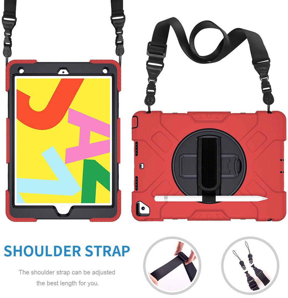 Apple iPad 10.2 2019 / 2020 / 2021 Hybride Hoesje met Handriem Rood afbeelding 8