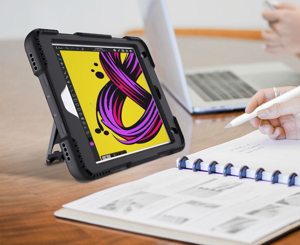 Apple iPad Mini 4 / Mini 2019 Hybride Stand Hoesje met Handriem Zwart afbeelding 10