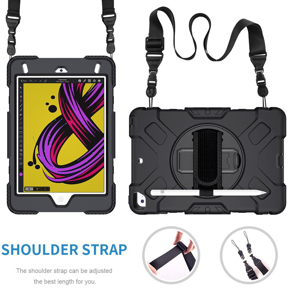 Apple iPad Mini 4 / Mini 2019 Hybride Stand Hoesje met Handriem Zwart afbeelding 12