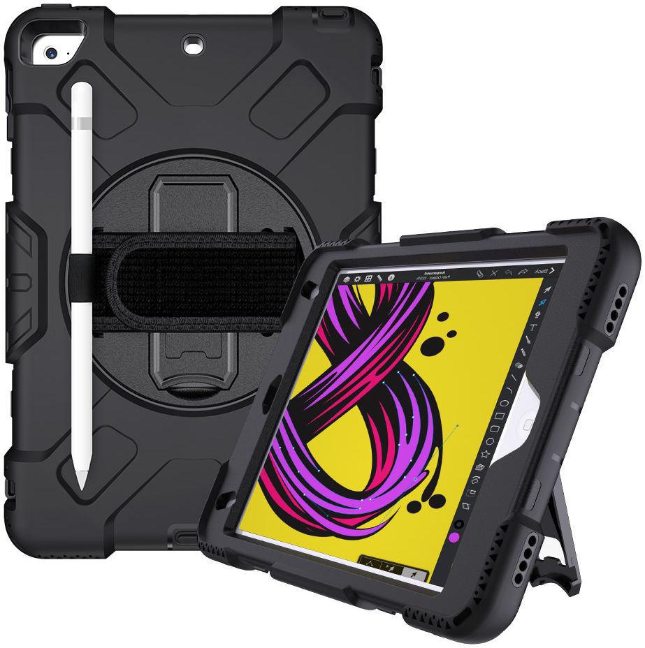 Apple iPad Mini 4 / Mini 2019 Hybride Stand Hoesje met Handriem Zwart afbeelding 17