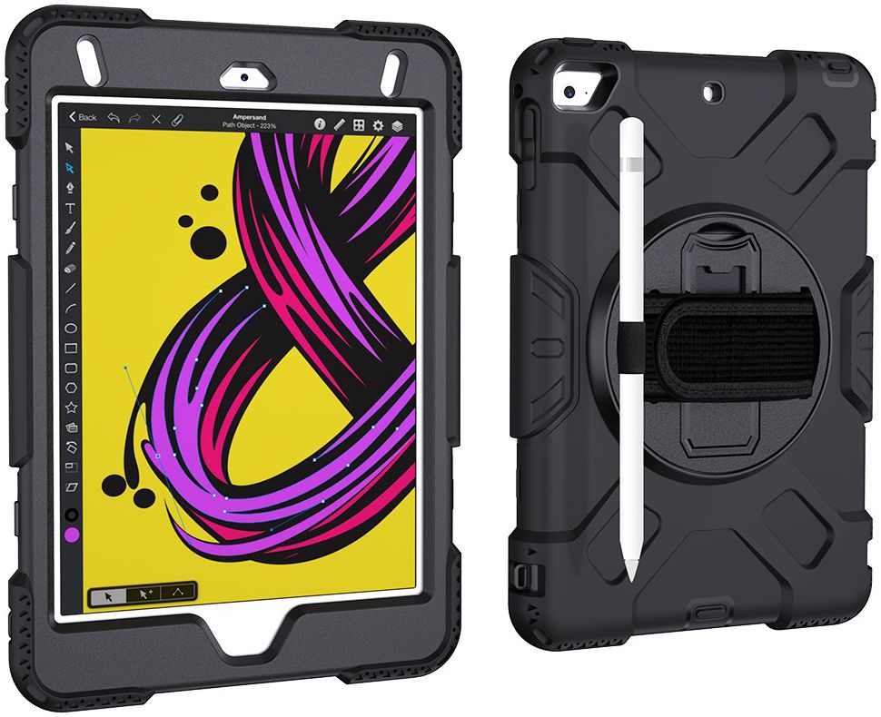 Apple iPad Mini 4 / Mini 2019 Hybride Stand Hoesje met Handriem Zwart afbeelding 19