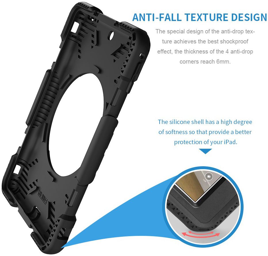 Apple iPad Mini 4 / Mini 2019 Hybride Stand Hoesje met Handriem Zwart afbeelding 24