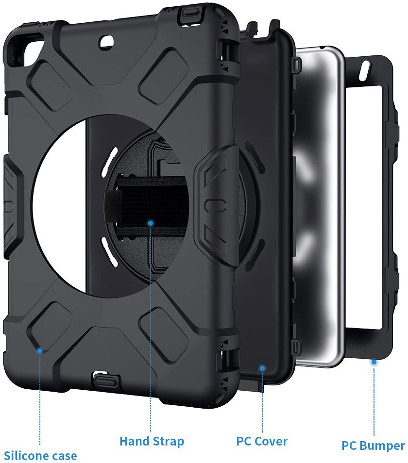 Apple iPad Mini 4 / Mini 2019 Hybride Stand Hoesje met Handriem Zwart afbeelding 26