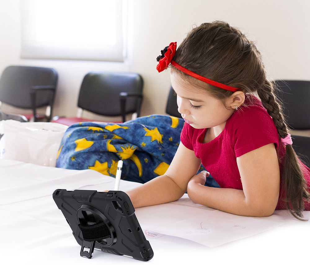 Apple iPad Mini 4 / Mini 2019 Hybride Stand Hoesje met Handriem Zwart afbeelding 9
