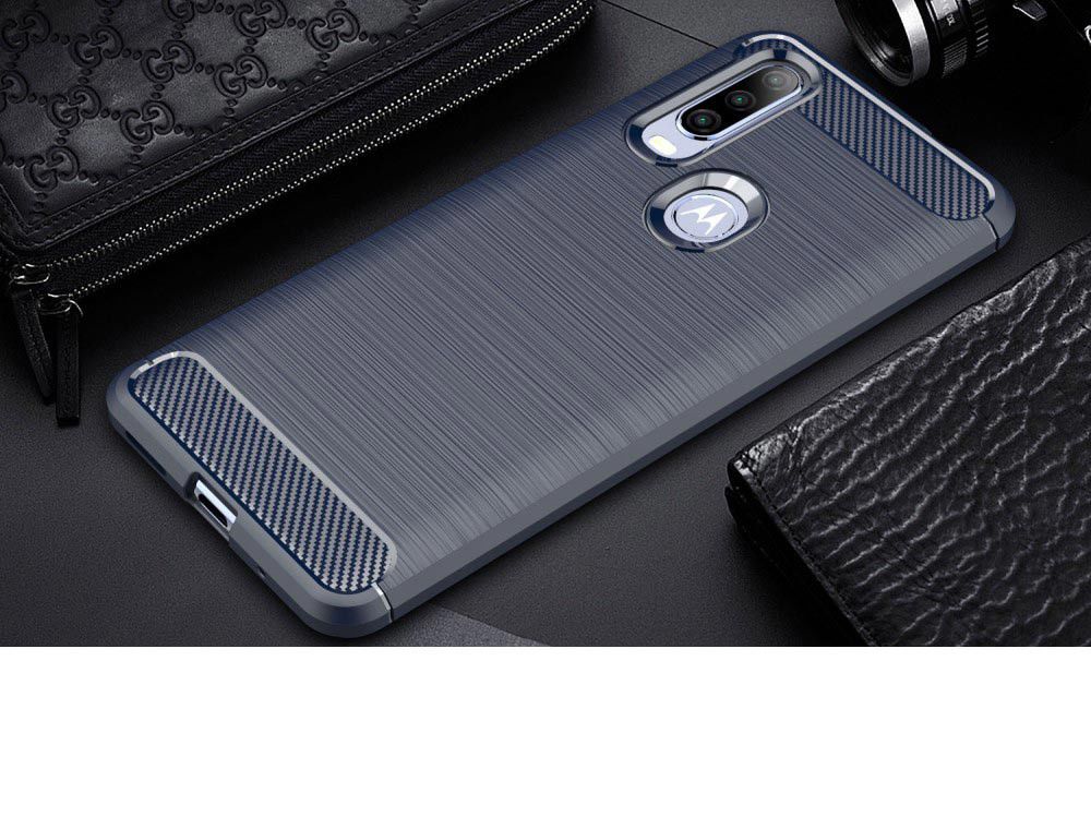 Motorola One Action Geborsteld TPU Hoesje Blauw afbeelding 2