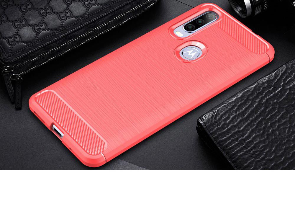 Motorola One Action Geborsteld TPU Hoesje Rood afbeelding 2