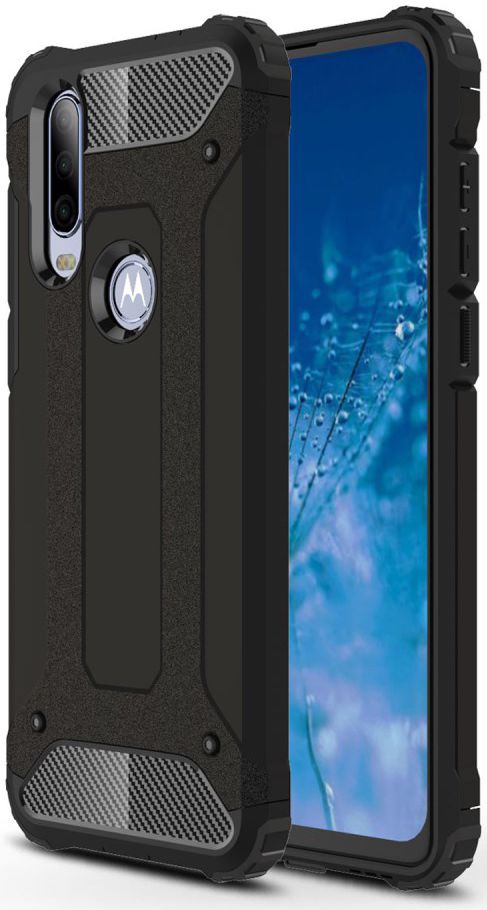 Motorola One Action Schokbestendig Hybride Hoesje Zwart afbeelding 1
