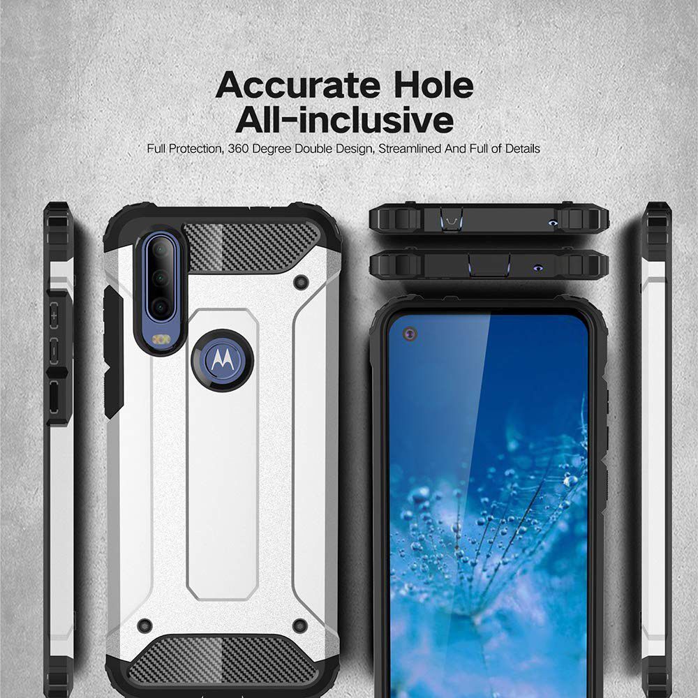 Motorola One Action Schokbestendig Hybride Hoesje Zilver afbeelding 2