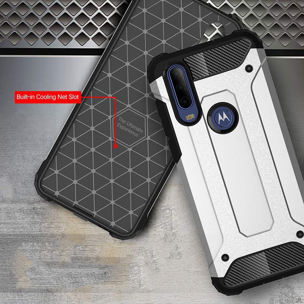 Motorola One Action Schokbestendig Hybride Hoesje Zilver afbeelding 5
