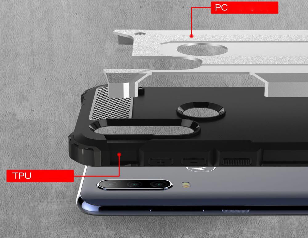 Motorola One Action Schokbestendig Hybride Hoesje Blauw afbeelding 4