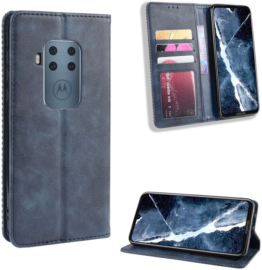 Motorola One Zoom Vintage Portemonnee Hoesje Blauw afbeelding 1