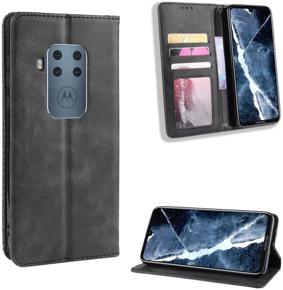 Motorola One Zoom Vintage Portemonnee Hoesje zwart afbeelding 1