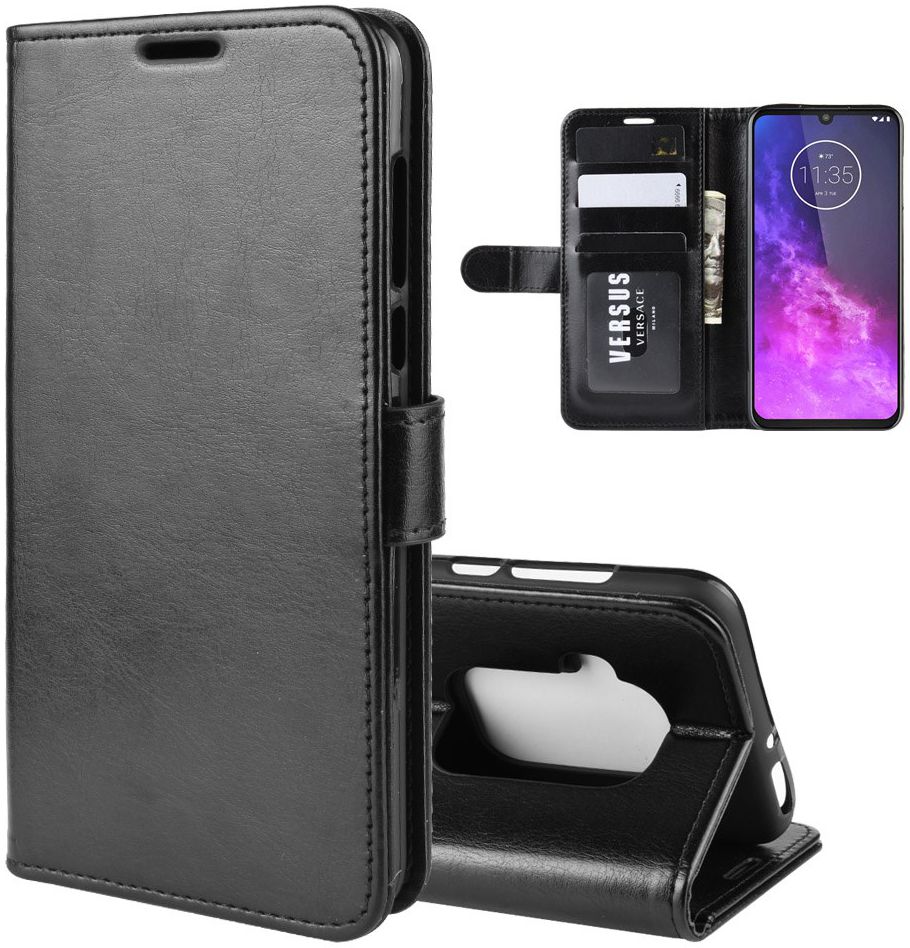 Motorola One Zoom Crazy Horse Leren Portemonnee Hoesje Zwart afbeelding 3