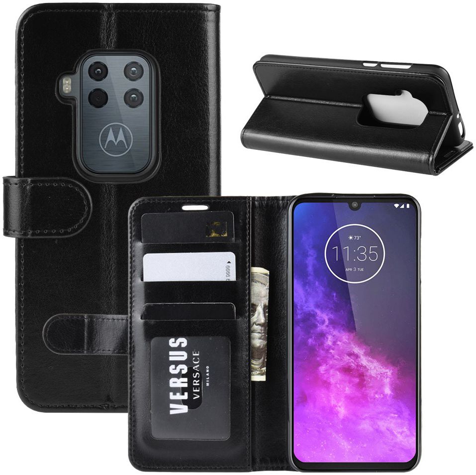 Motorola One Zoom Crazy Horse Leren Portemonnee Hoesje Zwart afbeelding 2
