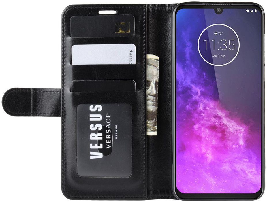 Motorola One Zoom Crazy Horse Leren Portemonnee Hoesje Zwart afbeelding 7
