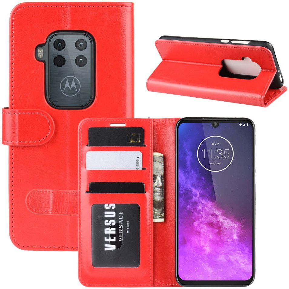 Motorola One Zoom Crazy Horse Leren Portemonnee Hoesje Rood afbeelding 2