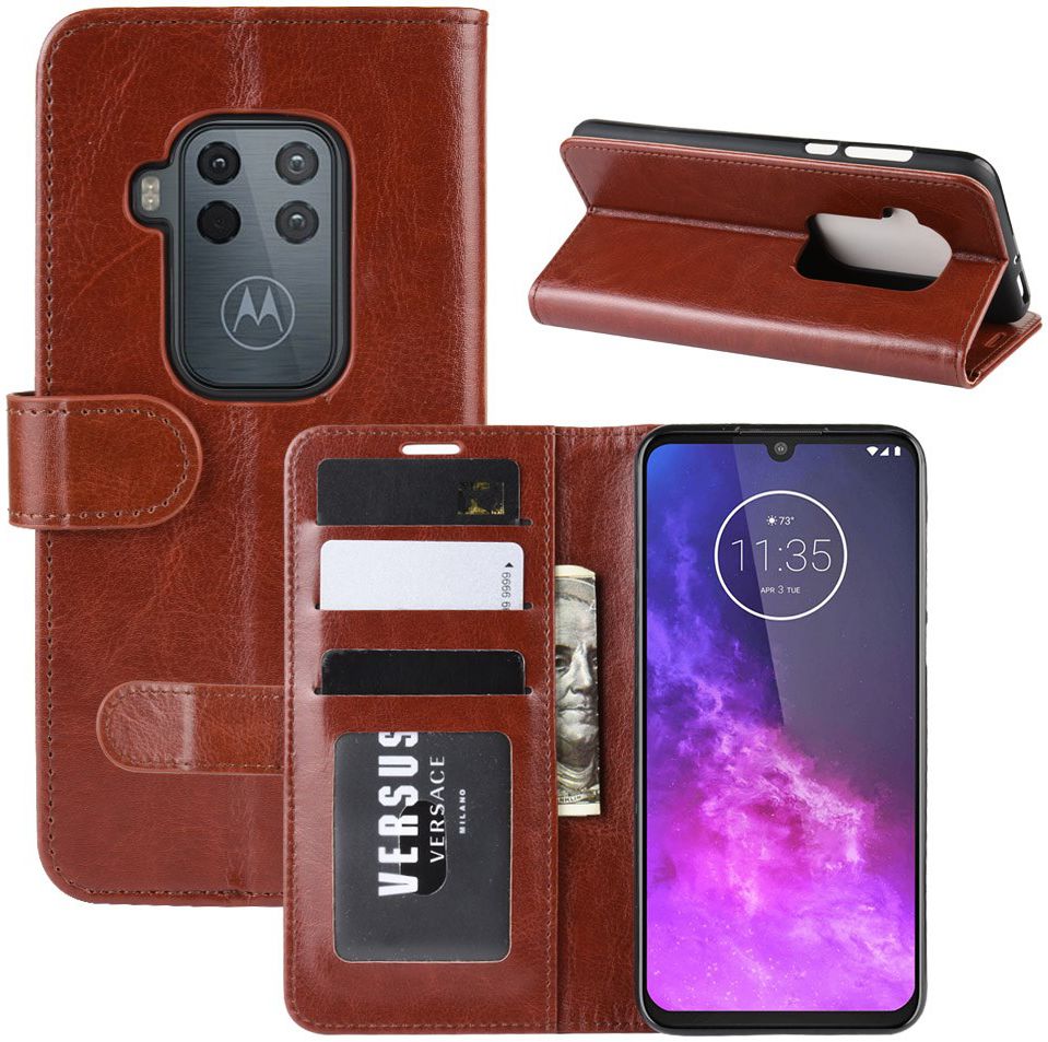 Motorola One Zoom Crazy Horse Leren Portemonnee Hoesje Bruin afbeelding 2
