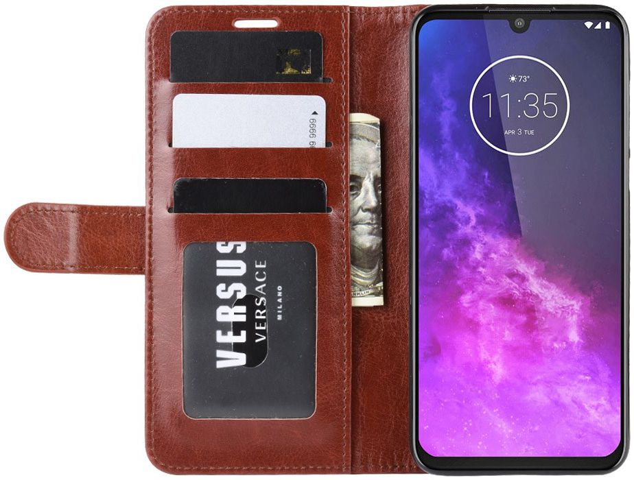 Motorola One Zoom Crazy Horse Leren Portemonnee Hoesje Bruin afbeelding 7