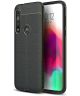 Motorola Moto G8 Plus Hoesje TPU Met Leren Textuur Zwart