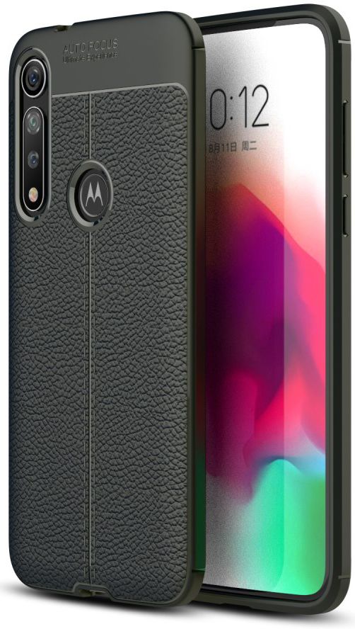 Motorola Moto G8 Plus Hoesje TPU Met Leren Textuur Zwart afbeelding 1