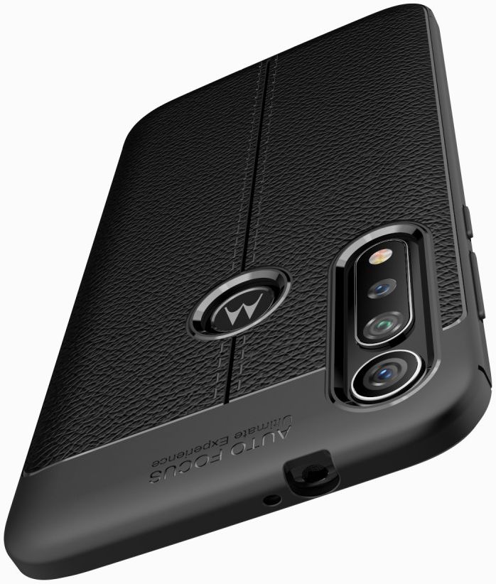 Motorola Moto G8 Plus Hoesje TPU Met Leren Textuur Zwart afbeelding 3