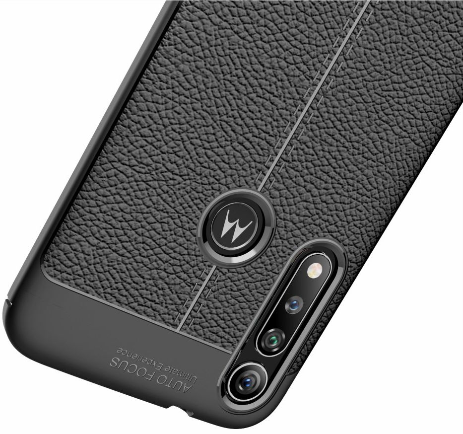 Motorola Moto G8 Plus Hoesje TPU Met Leren Textuur Zwart afbeelding 4