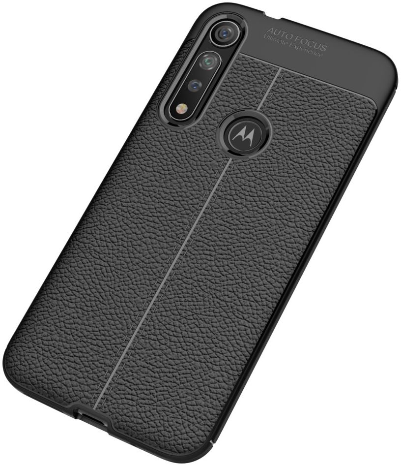 Motorola Moto G8 Plus Hoesje TPU Met Leren Textuur Zwart afbeelding 5
