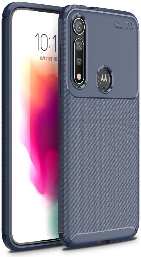 Motorola Moto G8 Plus Siliconen Carbon Hoesje Blauw afbeelding 1