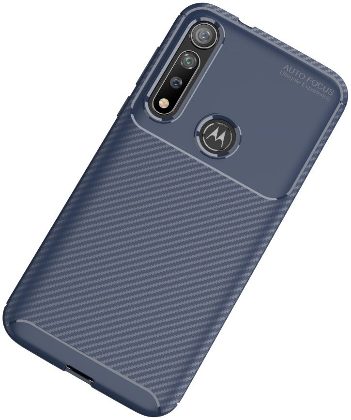 Motorola Moto G8 Plus Siliconen Carbon Hoesje Blauw afbeelding 2