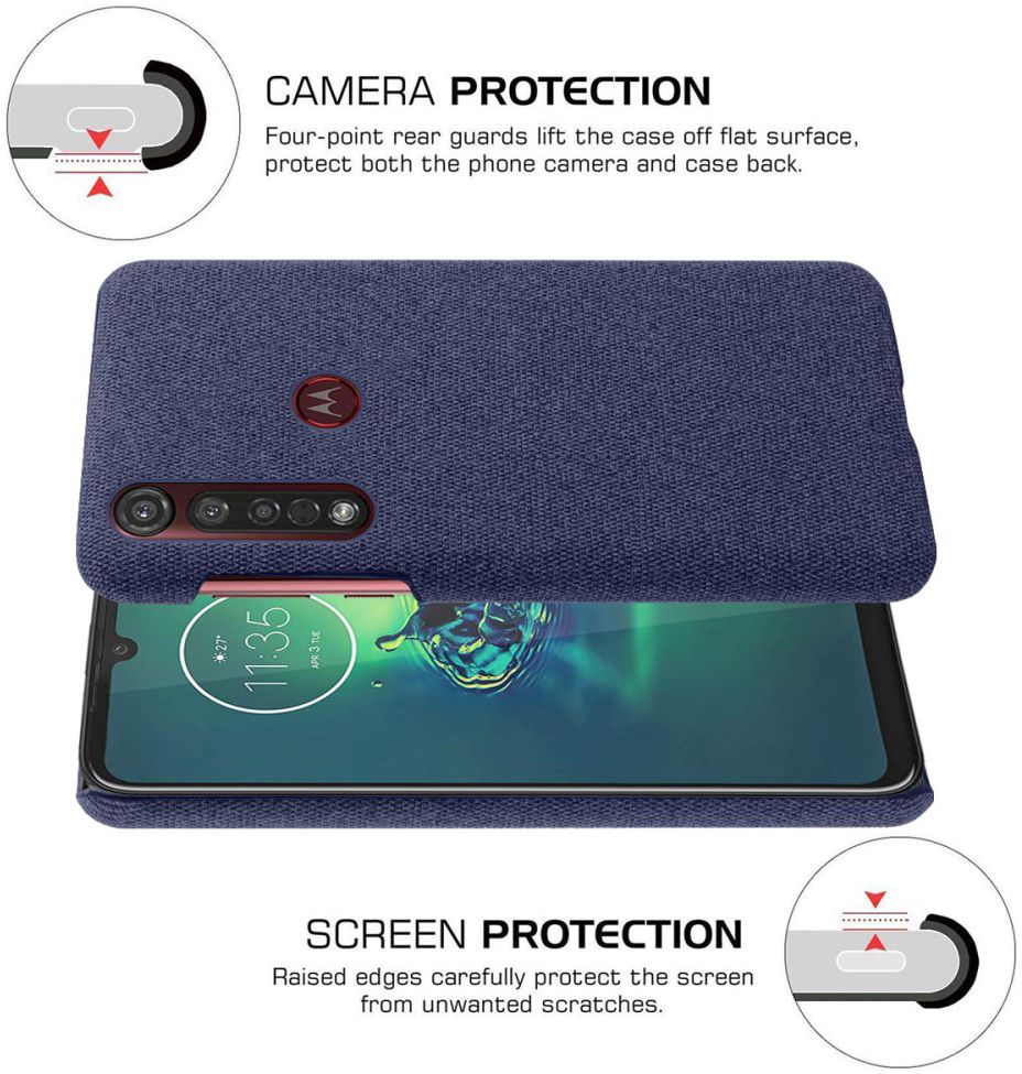 Motorola Moto G8 Plus Stof Hard Back Cover Blauw afbeelding 5