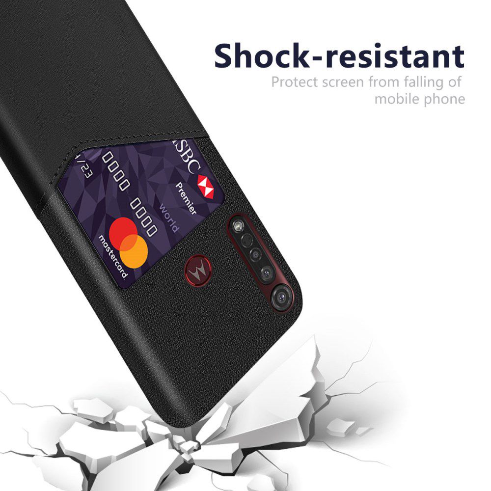 Motorola Moto G8 Plus Kunstleer en Stof Hoesje met Kaarthouder Zwart afbeelding 4