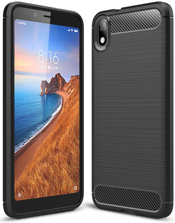 Xiaomi Mi Redmi 7A Geborsteld TPU Hoesje Zwart afbeelding 1
