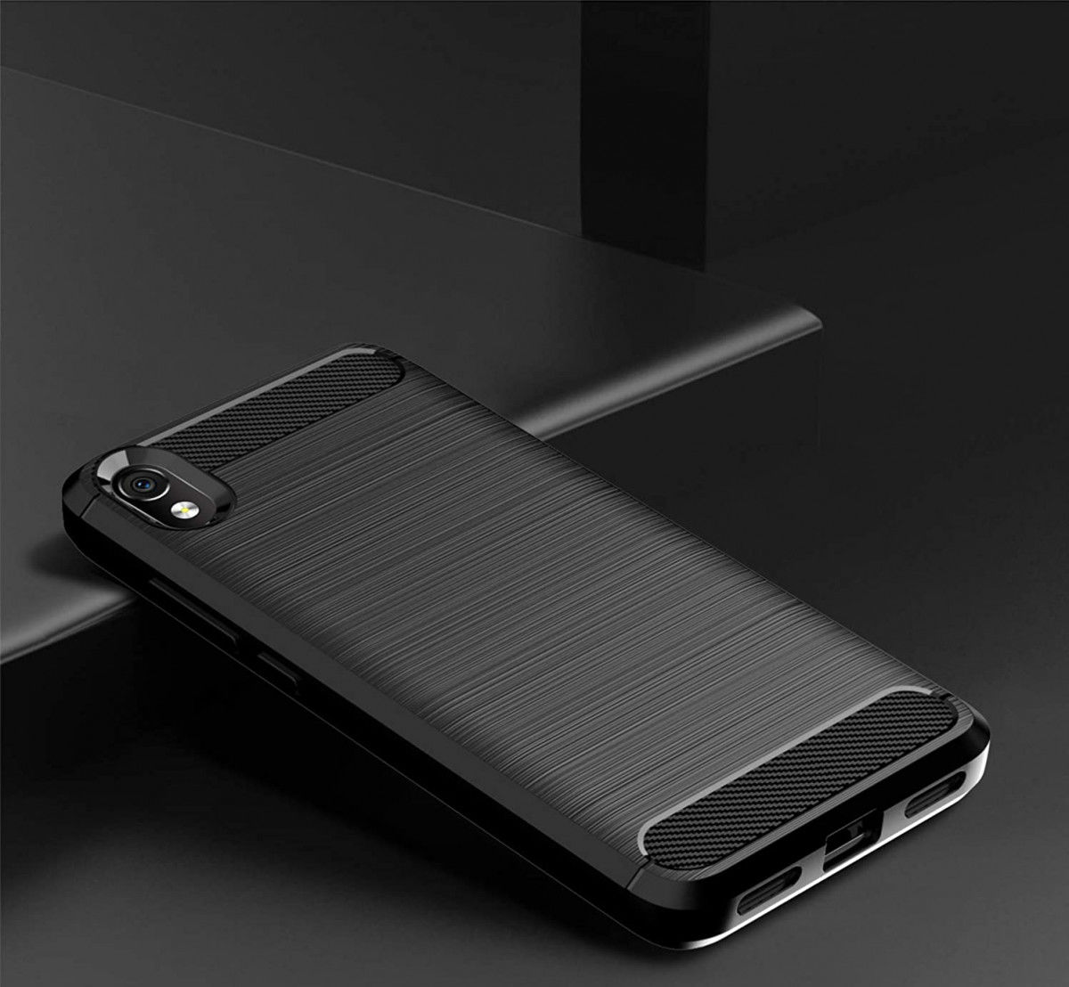 Xiaomi Mi Redmi 7A Geborsteld TPU Hoesje Zwart afbeelding 2