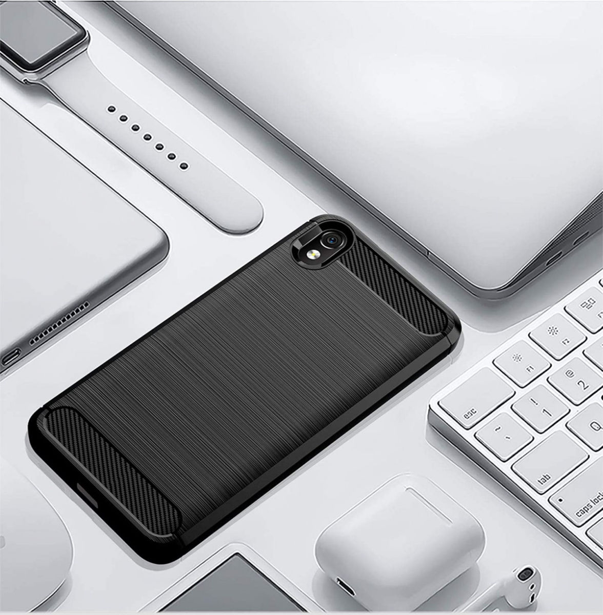 Xiaomi Mi Redmi 7A Geborsteld TPU Hoesje Zwart afbeelding 4