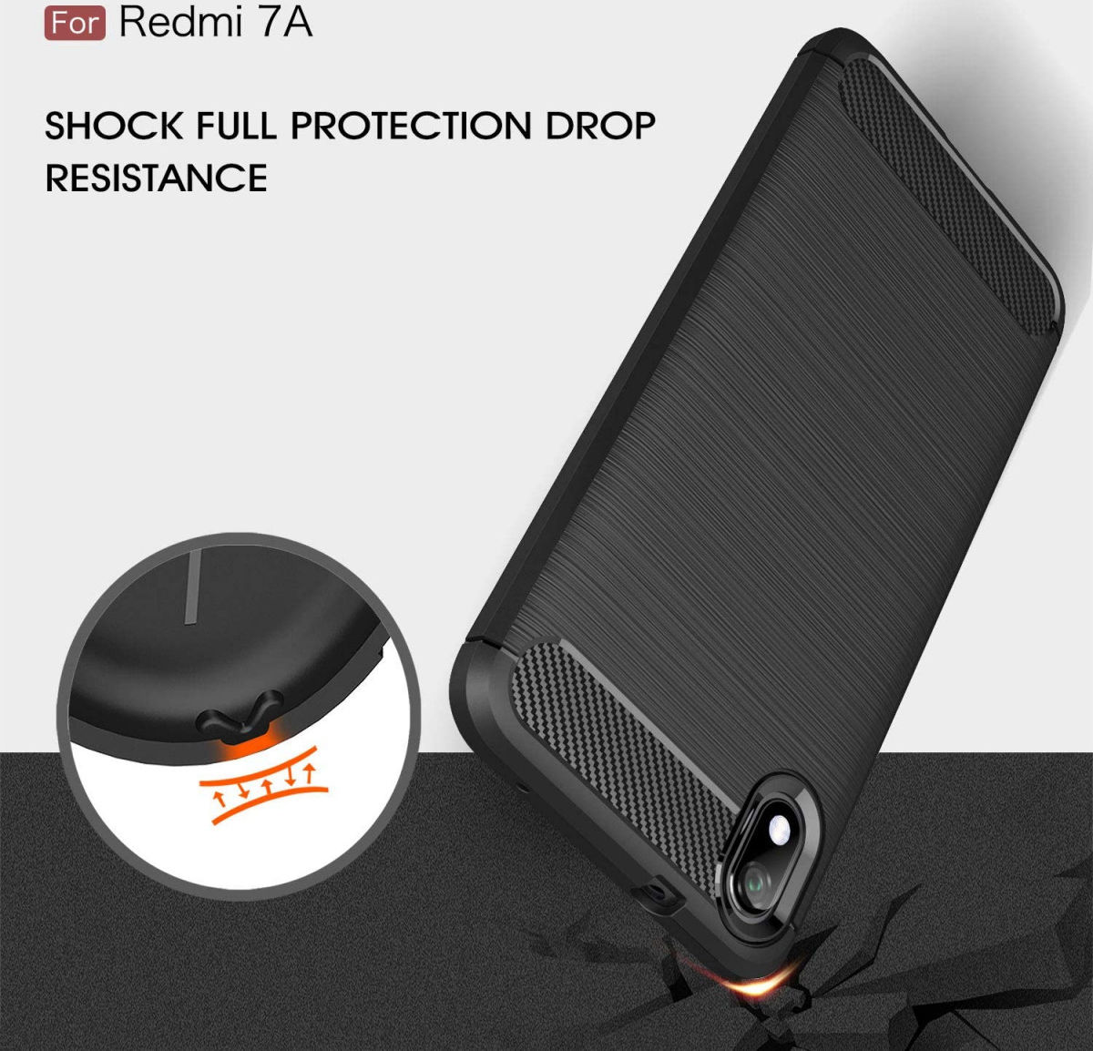 Xiaomi Mi Redmi 7A Geborsteld TPU Hoesje Zwart afbeelding 5