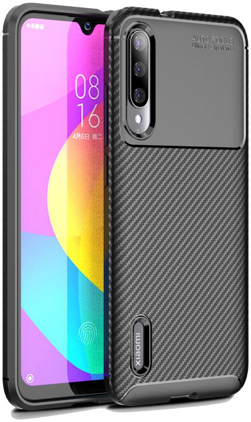 Xiaomi Mi A3 Siliconen Carbon Hoesje Zwart afbeelding 1