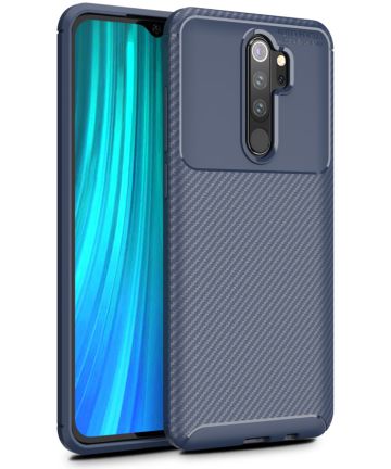 Xaiomi Redmi Note 8 Pro Siliconen Carbon Hoesje Blauw Hoesjes