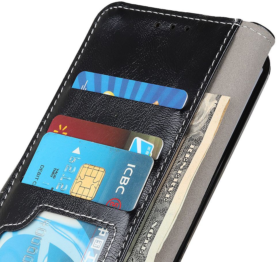 Alcatel 3X 2019 Crazy Horse Leren Portemonnee Hoesje Zwart afbeelding 6