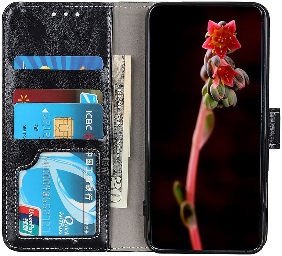 Alcatel 3X 2019 Crazy Horse Leren Portemonnee Hoesje Zwart afbeelding 8