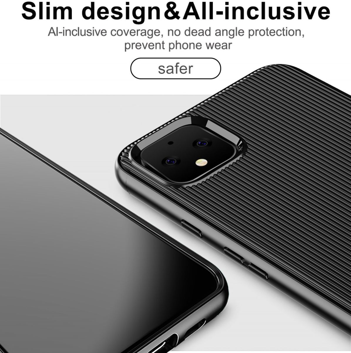 Google Pixel 4 Strepen Textuur TPU Hoesje Zwart afbeelding 5